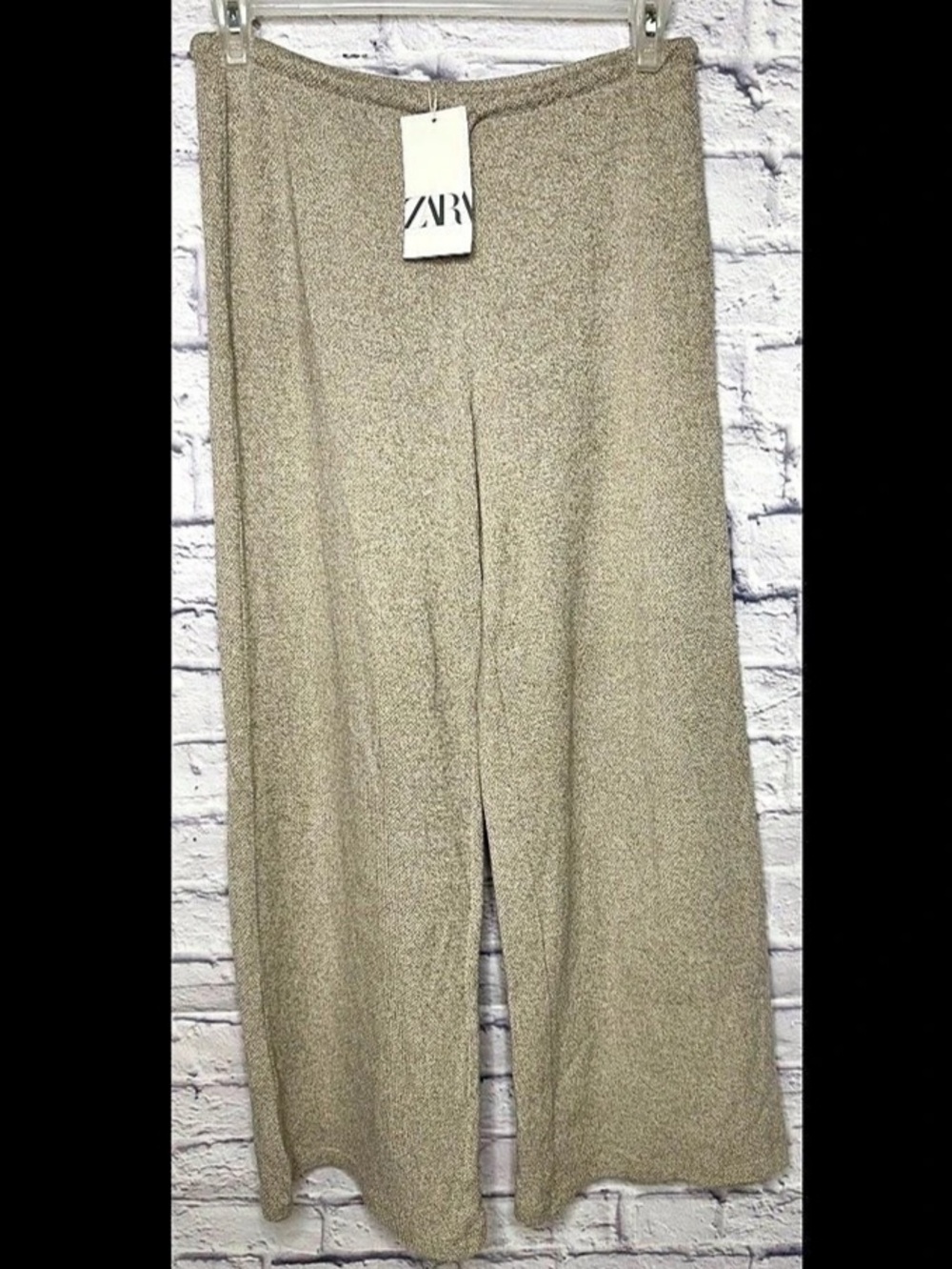 Zara Wide Leg Knit Pants in Beige Size Medium NWT